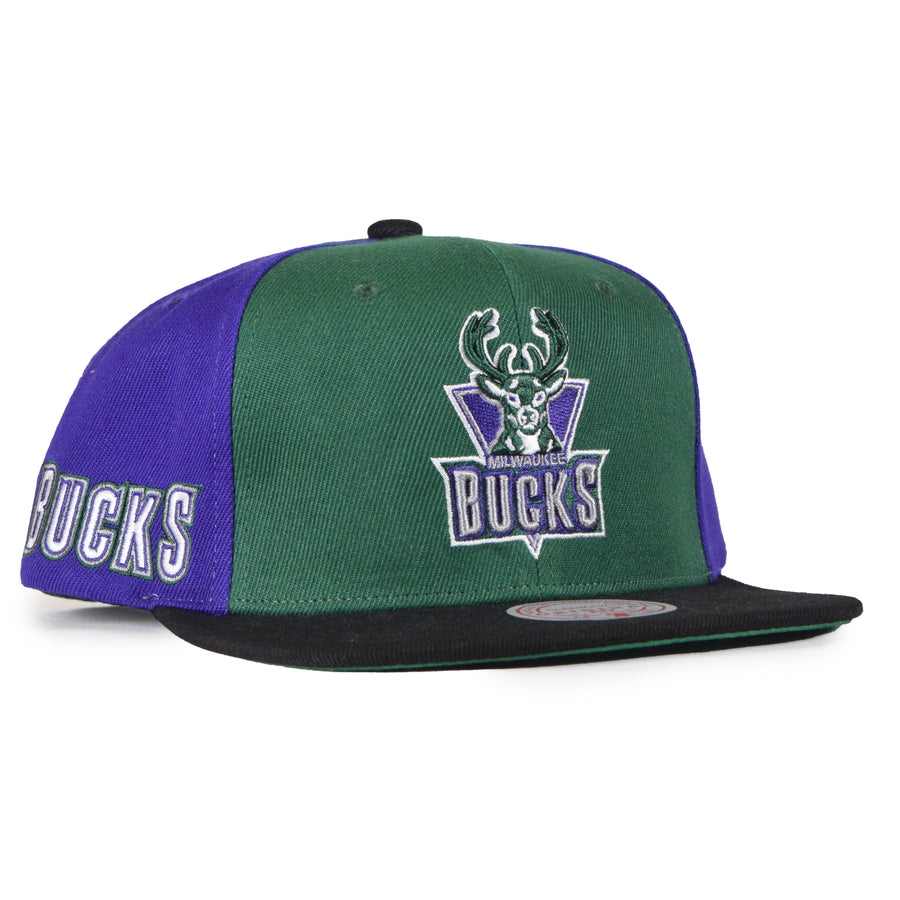 Mitchell & Ness Milwaukee Bucks Snapback - Green/Black/Purple Two Panel