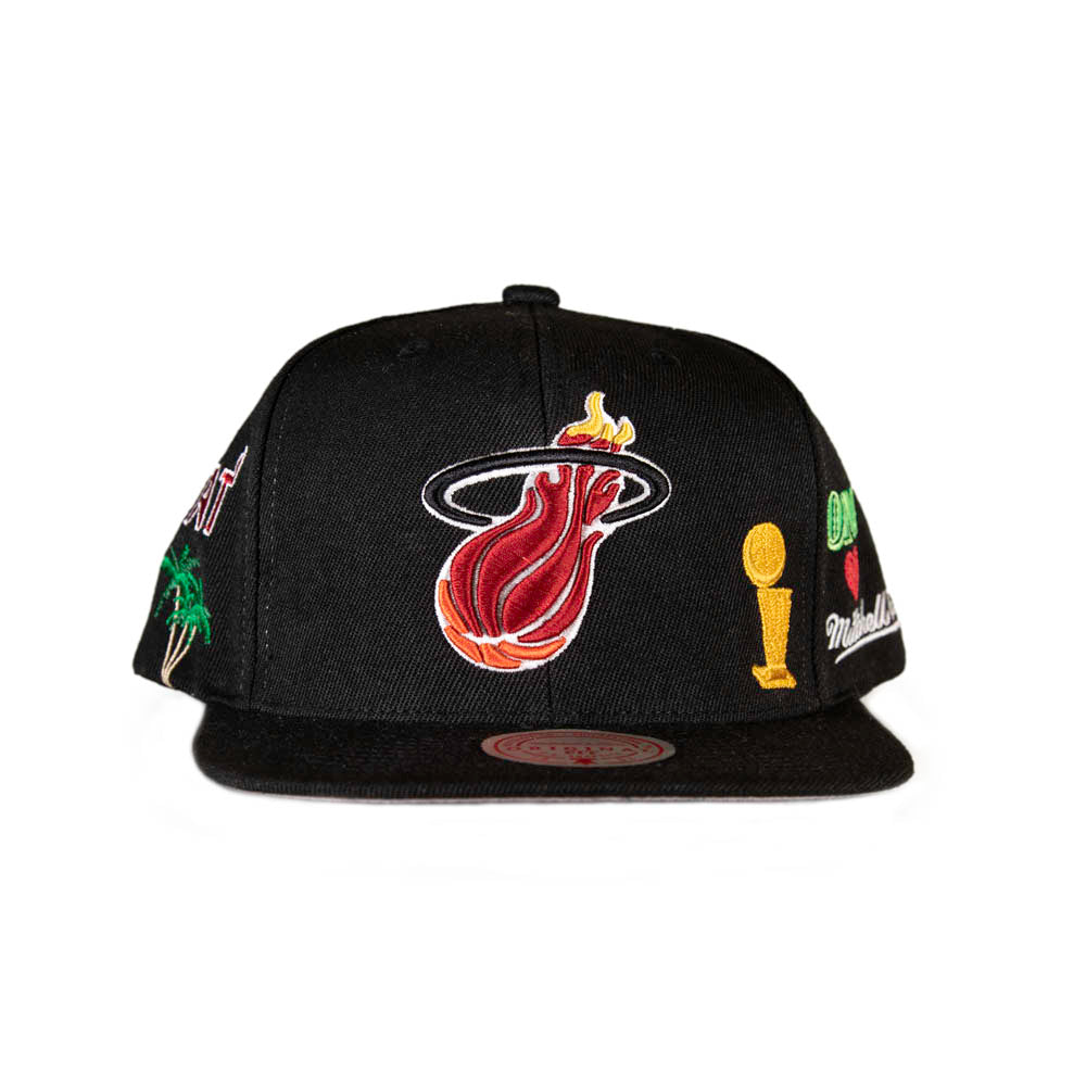 Mitchell & Ness "One Love" Miami Heat Snapback - Black w/Patches