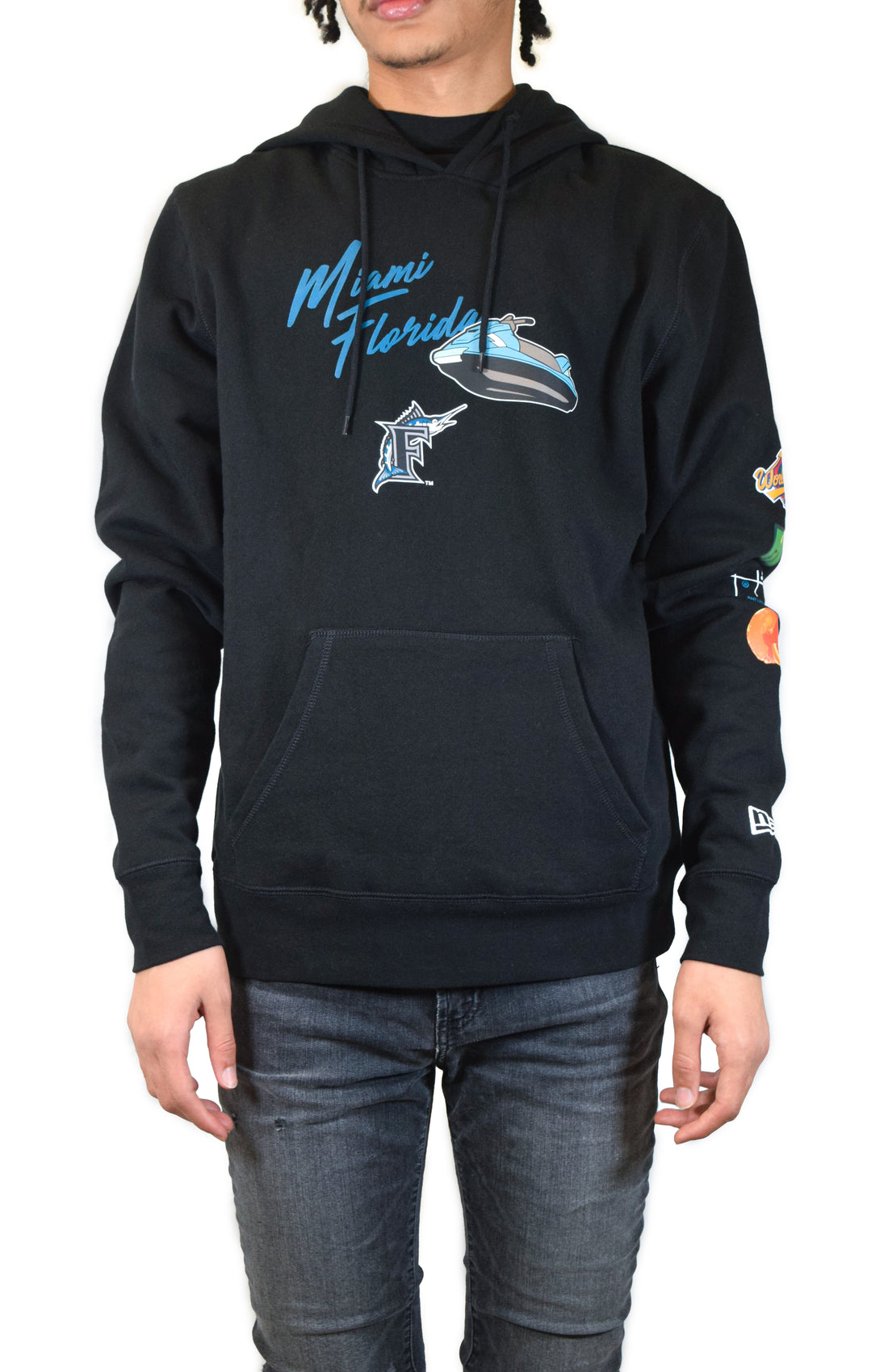 New Era Florida Marlins Biker Hoodie - Black/Blue