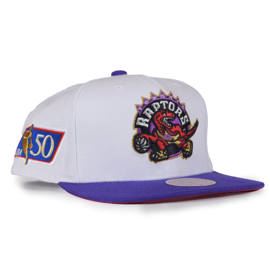 Mitchell & Ness Toronto Raptors 2Tone Snapback - White/Purple "50 Patch"