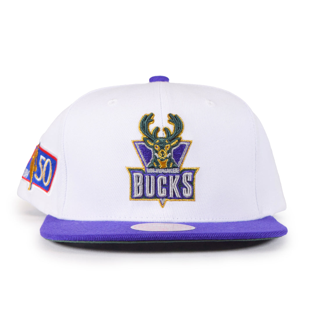 Mitchell & Ness Milwaukee Bucks 2Tone Snapback - White/Purple "50 Patch"