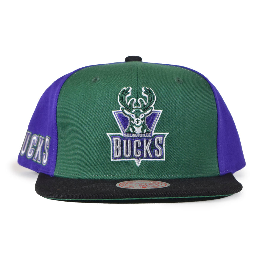 Mitchell & Ness Milwaukee Bucks Snapback - Green/Black/Purple Two Panel