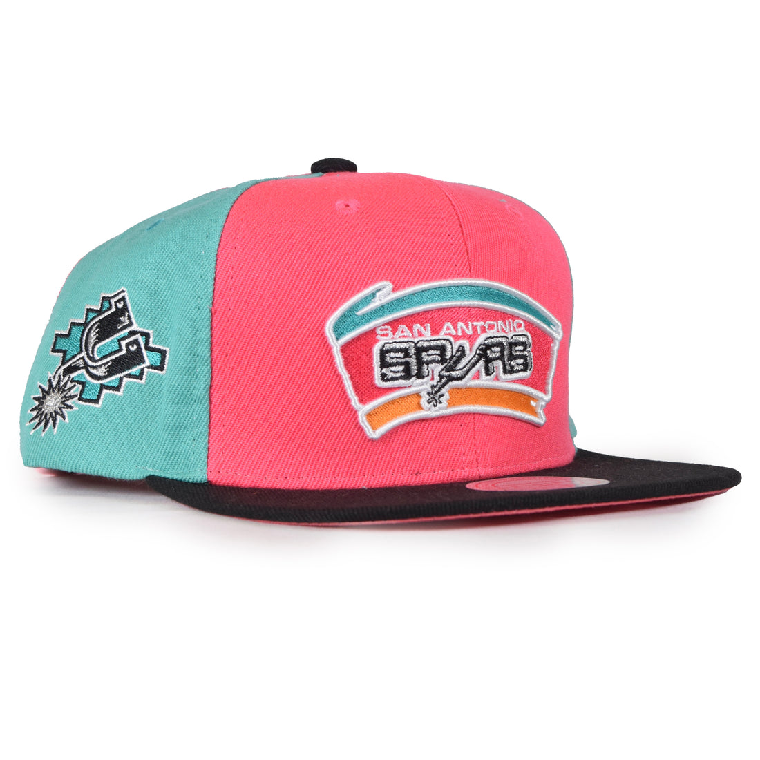 Mitchell & Ness San Antonio Spurs Snapback - Pink/Teal/Black Two Panel