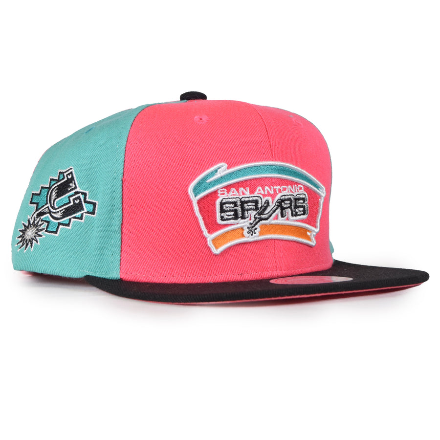 Mitchell & Ness San Antonio Spurs Snapback - Pink/Teal/Black Two Panel