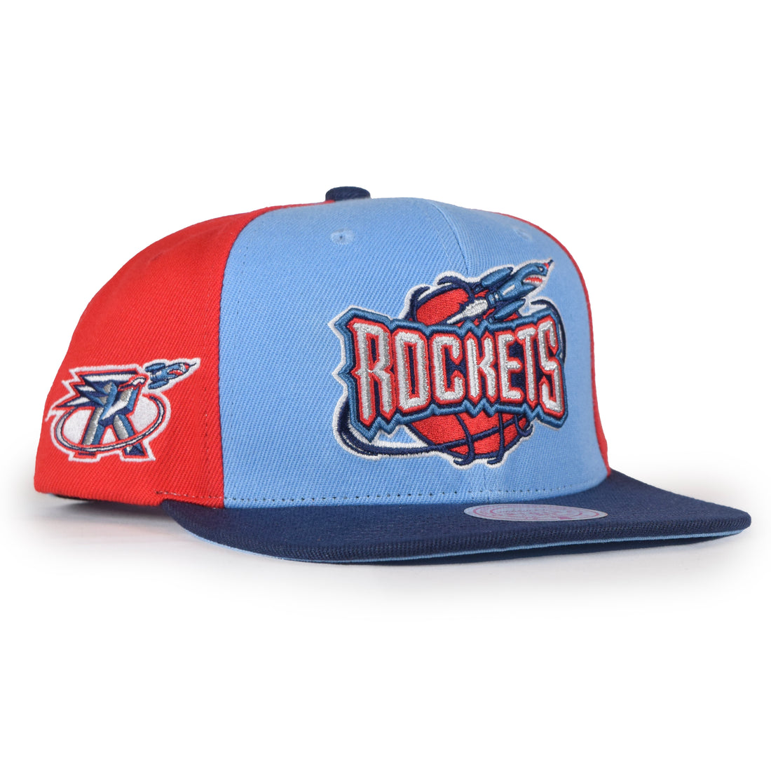 Mitchell & Ness Houston Rockets Snapback - Light Blue/Navy/Red Two Panels