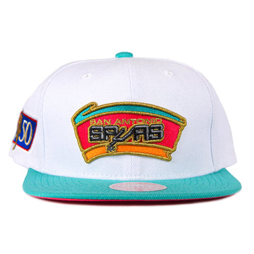 Mitchell & Ness San Antonio Spurs 2Tone Snapback - White/Mint "50 Patch"