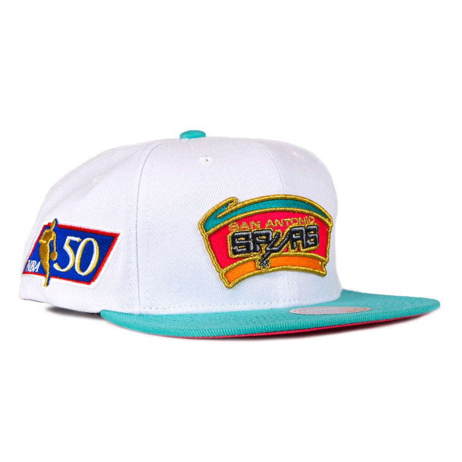 Mitchell & Ness San Antonio Spurs 2Tone Snapback - White/Mint "50 Patch"