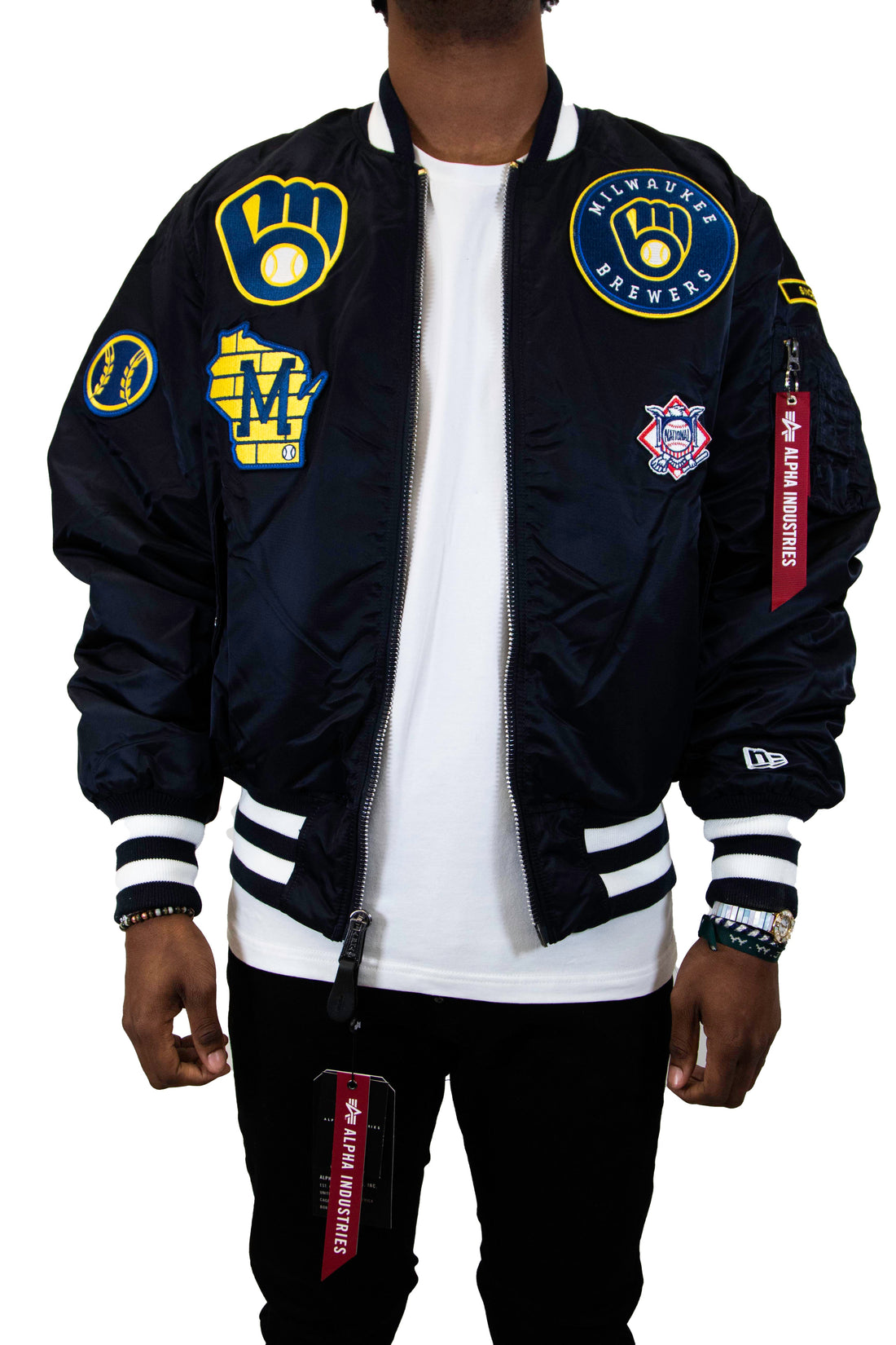 New Era: Alpha Industries New Era MA-1 Bomber Jacket Milwaukee Brewers - Navy