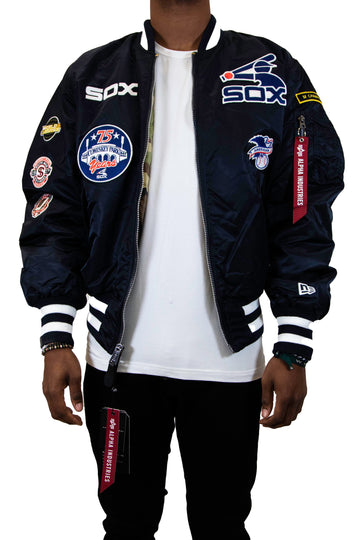New Era: Alpha Industries New Era MA-1 Bomber Jacket Chicago White Sox Throwback- Navy