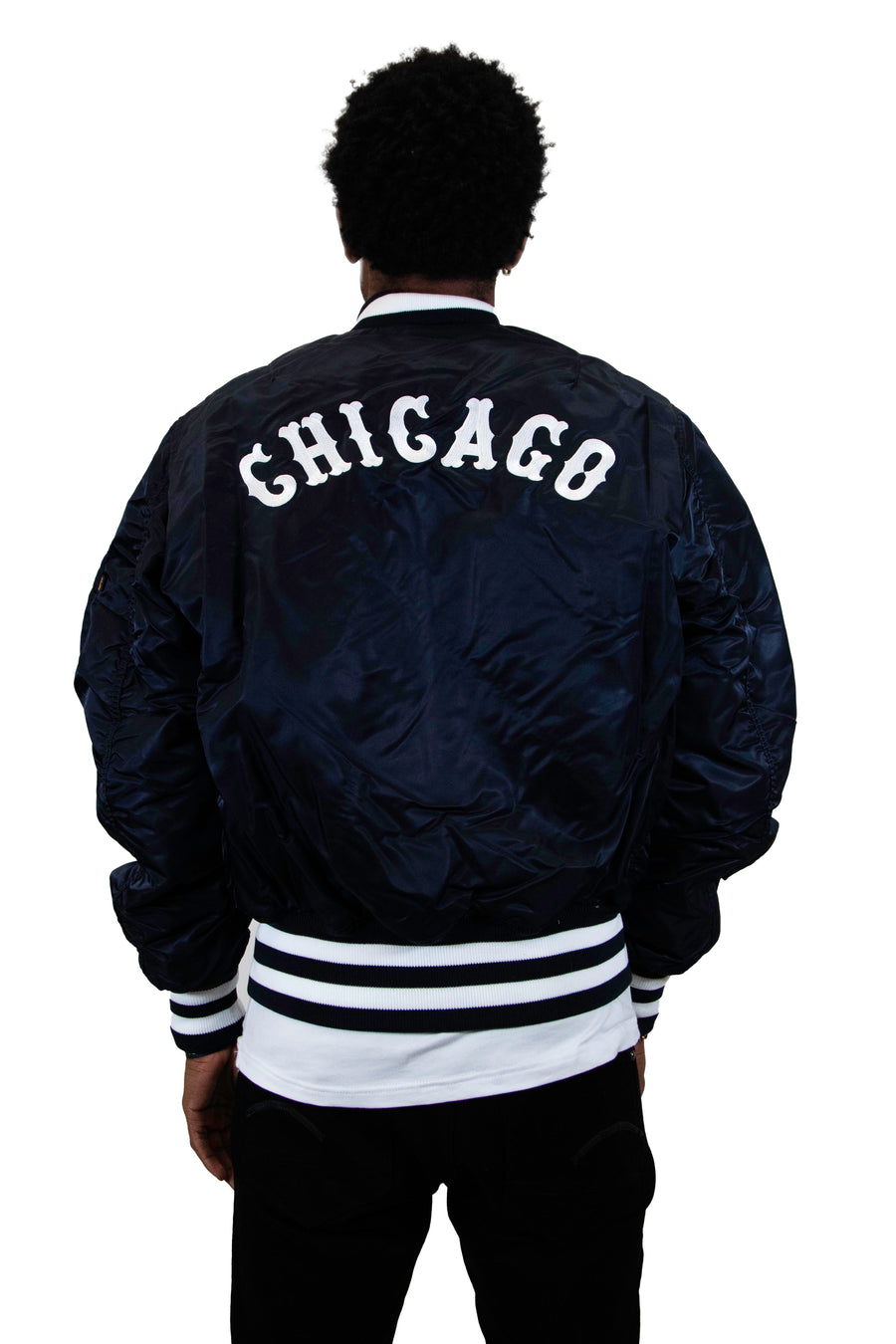 New Era: Alpha Industries New Era MA-1 Bomber Jacket Chicago White Sox Throwback- Navy
